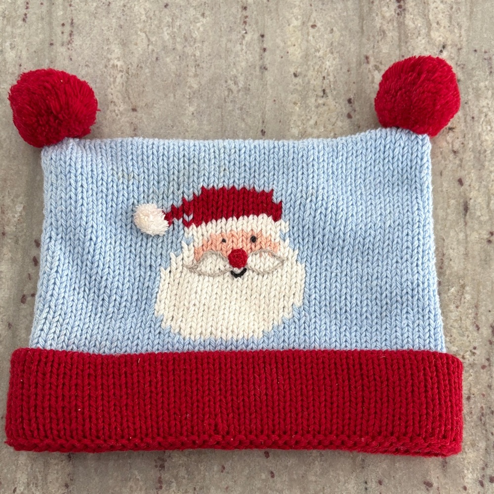 Festive Santa Knit Hat for Kids - Red and Blue